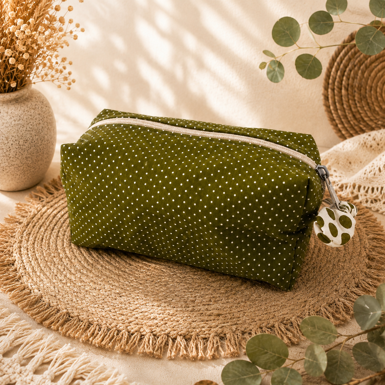 Unikat- Handgefertigte grüne Tasche mit feinem Punktmuster