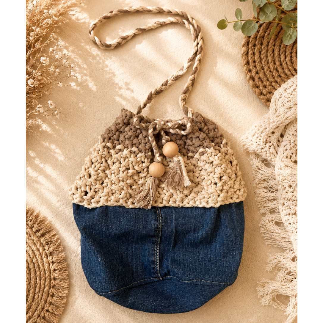 Unikat - Handgefertigte Tasche gehäkelt mit Jeans